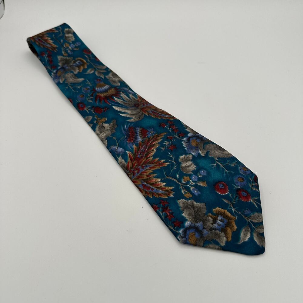 Vintage Oakton Neck Tie Mens Blue Floral Print 100% Silk Classic Adjustable
